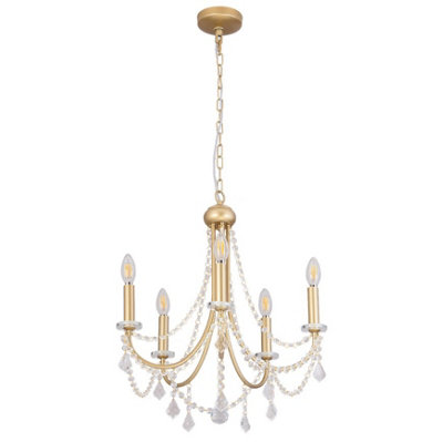 Crystal Chandelier 5-Lights Ceiling Light Pendant Lighting Gold E12