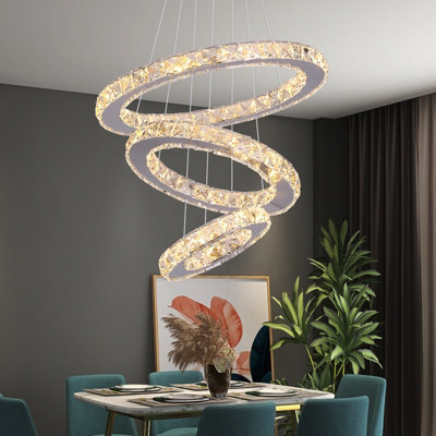 CRYSTAL CHANDELIER SILVER LED CEILING LIGHTS PENDANT 3 COLOR LIGHTS