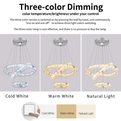 Crystal Chandelier Silver LED Ceiling Lights Pendant 3 Color Lights