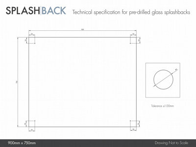 Crystal Clear Glass Kitchen Splashback (Brushed Cap) 900mm x 750mm