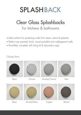 Crystal Clear Glass Kitchen Splashback (Chrome Cap) 600mm x 750mm x 4mm