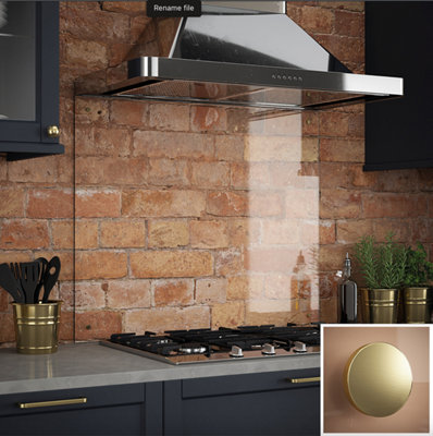Crystal Clear Glass Kitchen Splashback with Brushed Brass Cap 900 x ...