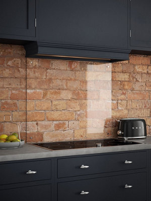 Crystal Clear Glass Splashback With Satin Chrome Cap 900 x 700 x 6mm