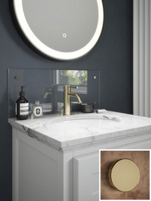 Crystal Clear Toughened Glass Bathroom Splashback (Brass Cap) 250mm x 600mm x 4mm