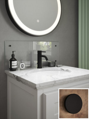 Crystal Clear Toughened Glass Bathroom Splashback (Matt Black Cap) 250mm x 500mm x 4mm