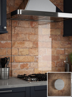 Crystal Clear Toughened Glass Kitchen Splashback (Brushed Cap) 600mm x 750mm x 6mm - Fixing Kit Included