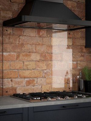 Crystal Clear Toughened Glass Kitchen Splashback with Matt Black Caps ...