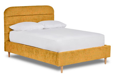 Crystal Contemporary Fabric Bed Base Only 4FT6 Double- Pavia Mustard