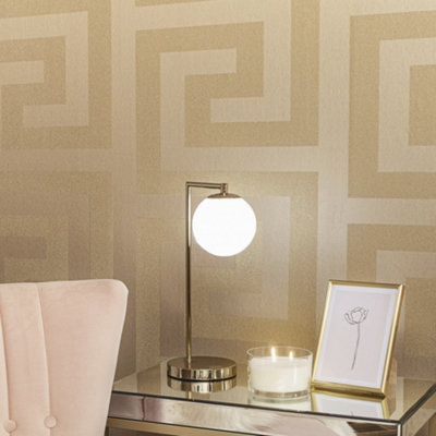 Crystal Greek Key Glass Beads Wallpaper In Gold DIY at B&Q