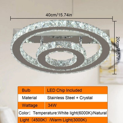 Crystal LED Silver Ceiling Light Dimmable with Remote Control 40cm