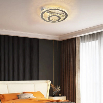 Crystal LED Silver Ceiling Light Dimmable with Remote Control 40cm