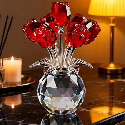 Crystal Rose Flower Figurine Vase Ornament