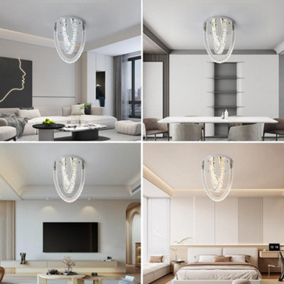 Crystal Silver Ceiling Light LED Ceiling Lamps Chandelier 3 Color ...