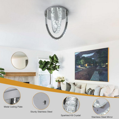 Crystal Silver Ceiling Light LED Ceiling Lamps Chandelier 3 Color ...