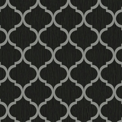 Crystal Trellis Wallpaper Black / Silver Debona 8895