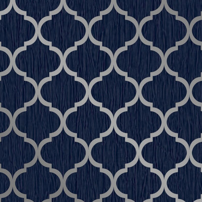 Crystal Trellis Wallpaper Blue / Silver Debona 8894