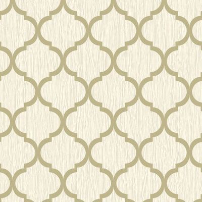 Crystal Trellis Wallpaper Ivory / Gold Debona 8898
