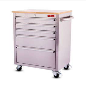 Crytec 26" Stainless steel tool cabinet with 5 drawers and wooden worktop