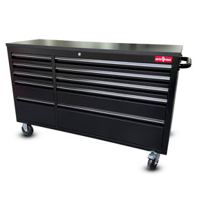 Crytec 55 Inch Black Stainless Steel 10 Drawer Work Bench Tool Box Chest Cabinet