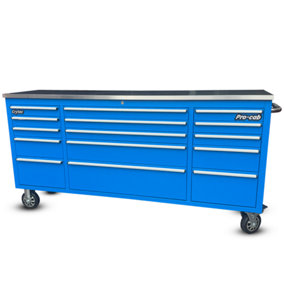 Crytec 72" Heavy Duty Blue Pro Tool Cabinet With Stainless Steel Top And Castor Wheels