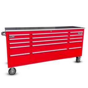 Crytec 72" Heavy Duty Red Pro Tool Cabinet With Stainless Steel Top And Castor Wheels