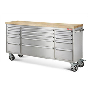 Crytec 72 Inch Stainless Steel 15 Drawer Work Bench Tool Box Chest Cabinet