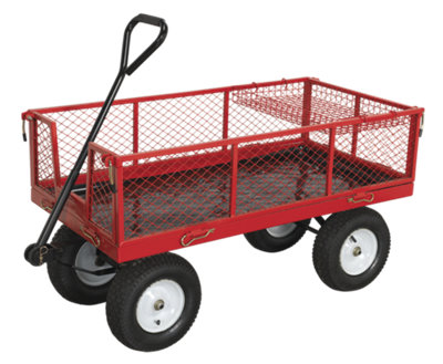 CST806 Heavy Duty Fold Down Sides Platform Truck  - Pneumatic Wheels, 450kg Capacity, Red