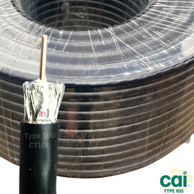 CT100 Satellite Digital TV Aerial Coax Cable Coaxial type 100 CAI Approved UK Black 10 Metres 2 Clips Per Metre Cable