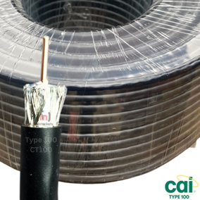 CT100 Satellite Digital TV Aerial Coax Cable Coaxial type 100 CAI Approved UK Black 15 Metres 2 Clips Per Metre Cable