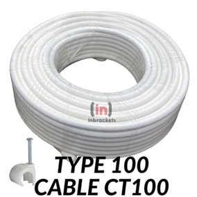 CT100 Satellite Digital TV Aerial Coax Cable Coaxial type 100 CAI Approved UK White 15 Metres 2 Clips Per Metre