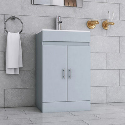 CUAWI 500 mm Floor Standing Cloakroom Vanity Unit with Basin - Cabinet with 1 Tap Hole Ceramic Basin, TAP & Waste Bottle Drainage