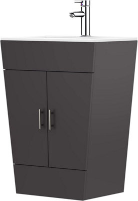 CUAWI 600 mm Floor Standing Grey Vanity Unit with Basin  790mm X 600mm X 365mm - Tap & Waste + Vanity