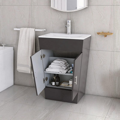 CUAWI 600 mm Floor Standing Grey Vanity Unit with Basin 790mm X 600mm X 365mm Vanity (Cabinet + Basin)