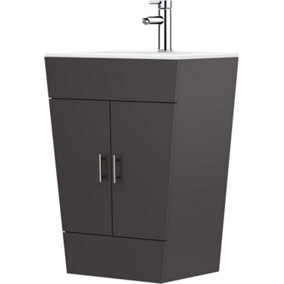 CUAWI 600 mm Floor Standing Grey Vanity Unit with Basin  790mm X 600mm X 365mm Vanity (Cabinet + Basin)