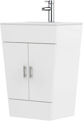 CUAWI 600 mm Floor Standing White Vanity Unit with Basin  790mm X 600mm X 365mm - Tap & Waste + Vanity