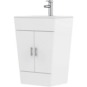 CUAWI 600 mm Floor Standing White Vanity Unit with Basin  790mm X 600mm X 365mm Vanity (Cabinet + Basin)