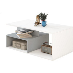 CUAWI Coffee Table For Living Room 2-Tier Stylish with Storage for Home, Office White And Grey