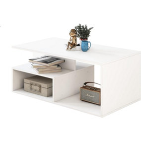 CUAWI Coffee Table For Living Room 2-Tier Stylish with Storage for Home, Office (White)