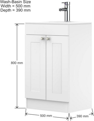 CUAWI  Floor Standing Vanity Unit with Basin  Cloakroom Vanity Unit with Bottle Drainer + Tap & Waste + Vanity 500 mm