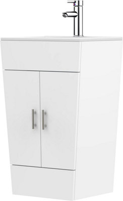 CUAWI Floor Standing Vanity Unit with Basin White 500mm Bottle Drainer and Tap Cloakroom Vanity