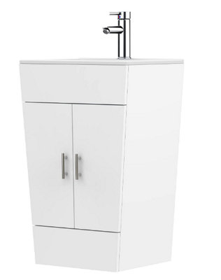 CUAWI Floor Standing Vanity Unit with Basin White 500mm Bottle Drainer and Tap Cloakroom Vanity