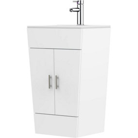 CUAWI Floor Standing Vanity Unit with Basin White 500mm Bottle Drainer and Tap Cloakroom Vanity