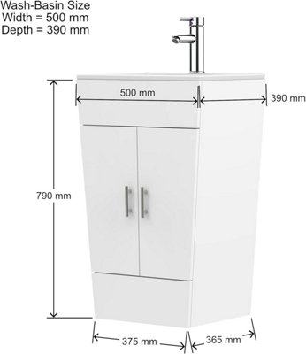 CUAWI Floor Standing Vanity Unit with Basin White 500mm Cloakroom Vanity unit Tap & Waste + Vanity