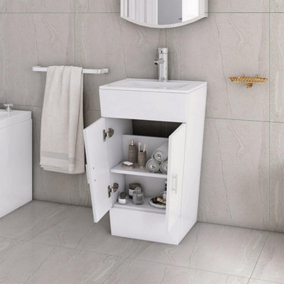 CUAWI Floor Standing Vanity Unit with Basin White 500mm Cloakroom Vanity