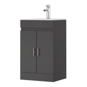 CUAWI Gloss Floor Standing Vanity Unit with Basin Cloakroom Vanity Unit with Bottle Drainer + Tap & Waste + Vanity 500 mm