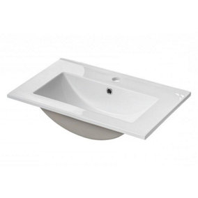 CUAWI High Gloss Ceramic Bathroom Vanity Wash Basin Sink White 600mm