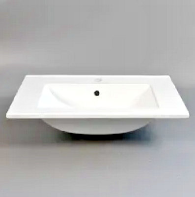 CUAWI High Gloss Ceramic Bathroom Vanity Wash Basin Sink White 600mm
