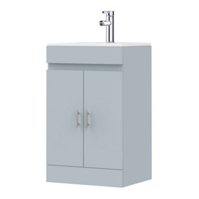 CUAWI  High Gloss Floor Standing Vanity Unit with Basin - Cloakroom Vanity Unit with Bottle Drainer + Tap & Waste + Vanity 500 mm