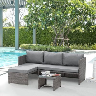 Rattan 3 seater corner deals garden sofa set in grey