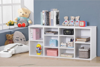 Cube Bookshelf 10 Tier  Storage Organiser White Wooden Shelving Display Open Bookcase For Home Living Room Office Furniture